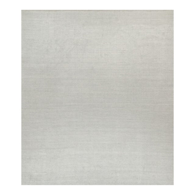 2010s Rug & Kilim’s Plain Modern Rug in Solid Silver-Gray Tone-on-Tone - 13x15 For Sale