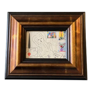 Contemporary Original Judy Henn Abstract Ink Drawing/Collage “First Day Painter” Framed
