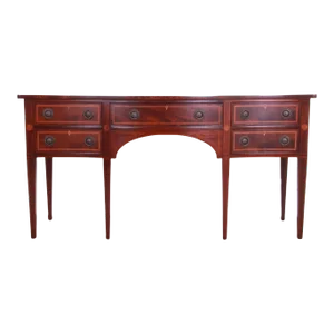 Baker Furniture Hepplewhite Flame Mahogany and Inlaid Satinwood Sideboard, Newly Refinished