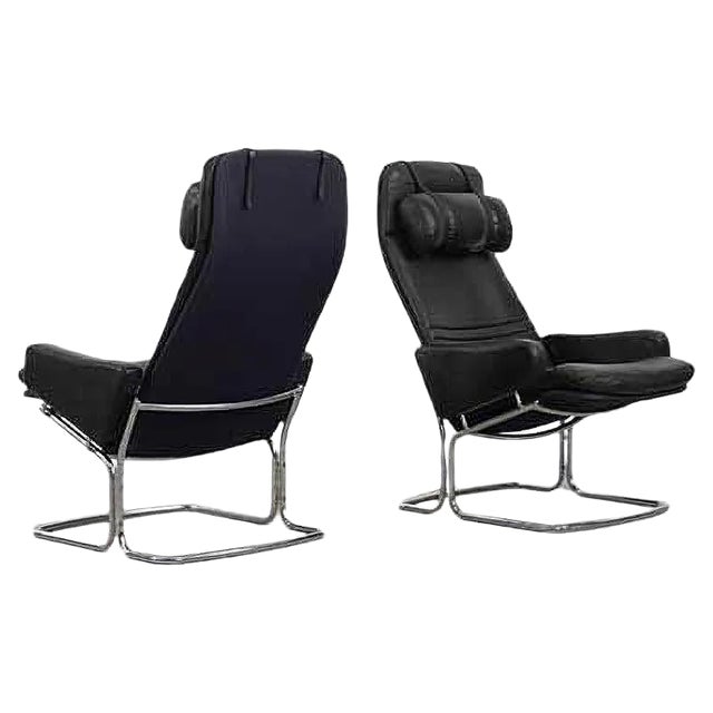 Set of Scandinavian Black Leather Armchairs from Ire Mobel AB, 1970s For Sale