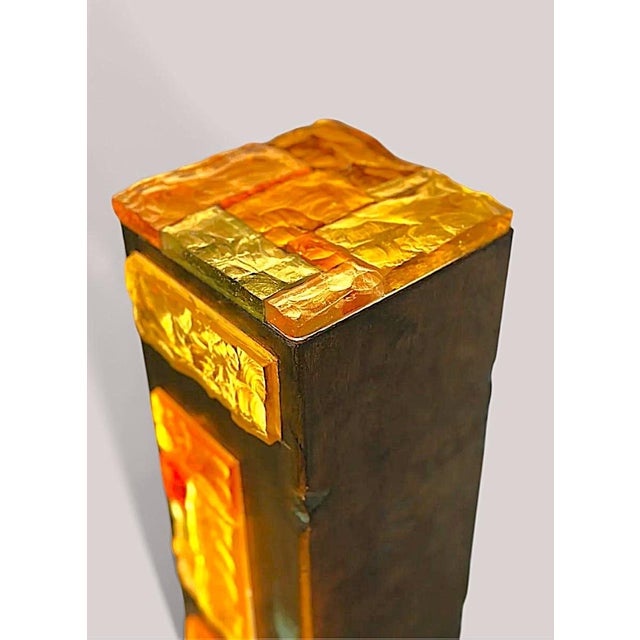 Metal Vintage Floor Lamp in Hammered Glass and Wrought Iron from Longobard, Italy, 1960s For Sale - Image 7 of 11