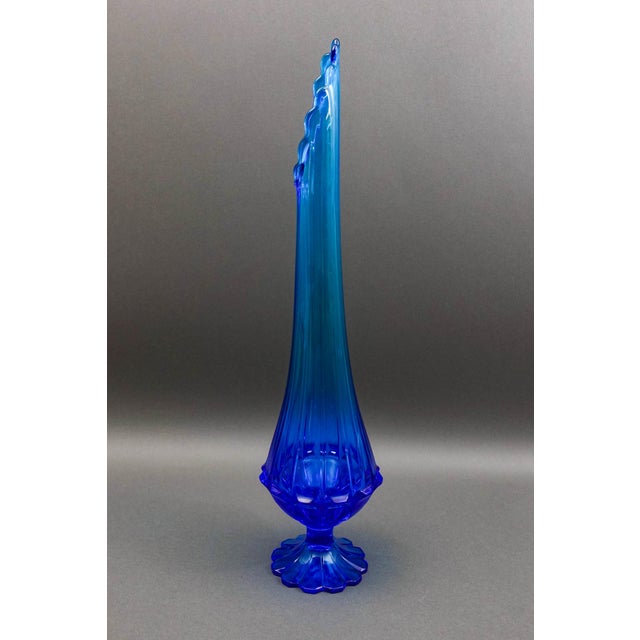Mid 20th Century Fenton Valenicia Large MCM Vintage Blue Art Glass Swung Footed Vase 23 1/8" For Sale - Image 5 of 8