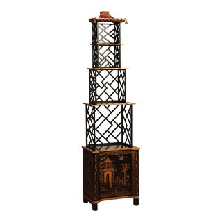 Chelsea House Chinese Chippendale Style Chinoiserie Painted Pagoda Top Etagere Bookcase For Sale