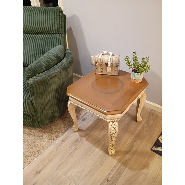 One-of-a-kind refinished side table with beautiful vintage character! This gorgeous piece has been given a fresh new look...