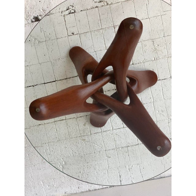 Mid-Century Modern Vintage Mid-Century Interlocking Teak Tripod Base Table With Glass Top, Circa 1970s For Sale - Image 3 of 12