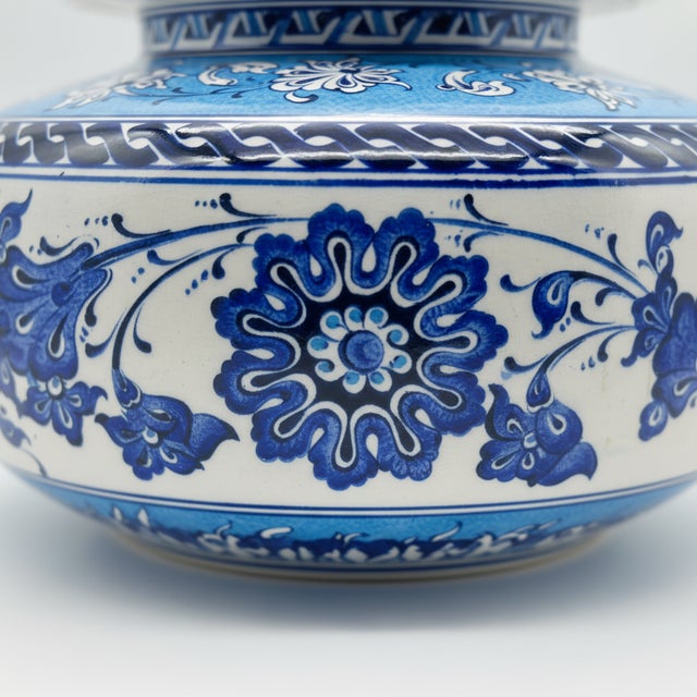 Turkish Handmade Ceramic Iznik Vase (Baba Nakkas Style) Blue and White Rumi Pattern Ginger Jar For Sale - Image 3 of 8
