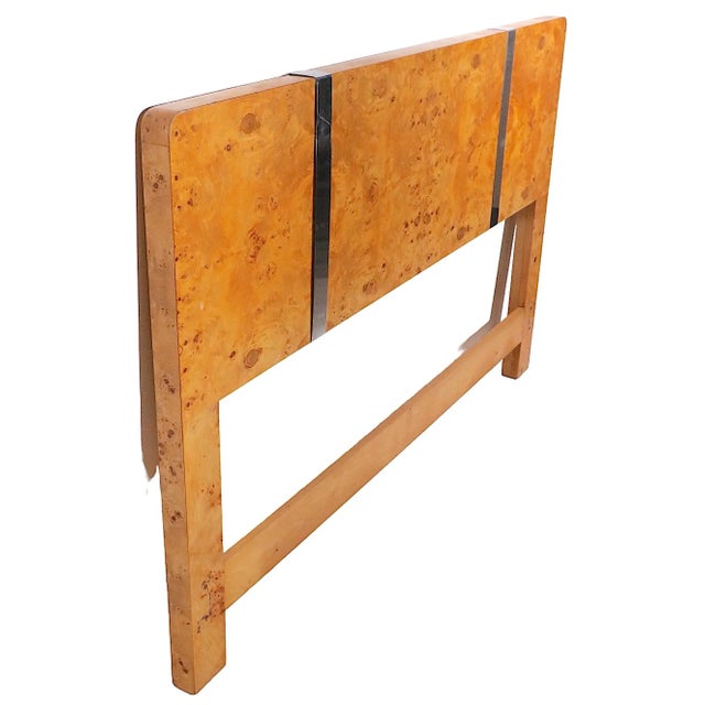 Mid-Century Modern Burl and Chrome Full Size Headboard After Baughman Circa 1970's For Sale - Image 3 of 13