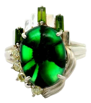 7.53 Carat Trapiche Emerald Diamond Platinum Ring, Gia Certified