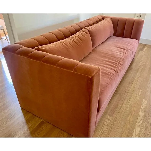 Late 20th Century Hollywood Regency 90" Designer Velvet Sofa With Ottoman For Sale - Image 5 of 7