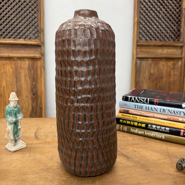 Ceramic Textured Ceramic Vase in Reddish-Brown & Black Finish For Sale - Image 7 of 11
