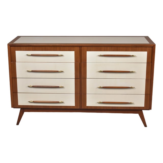 Italian Mid-Century Eight-Drawer Chest in Mahogany & Cream Lacquer For Sale