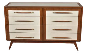 Italian Mid-Century Eight-Drawer Chest in Mahogany & Cream Lacquer