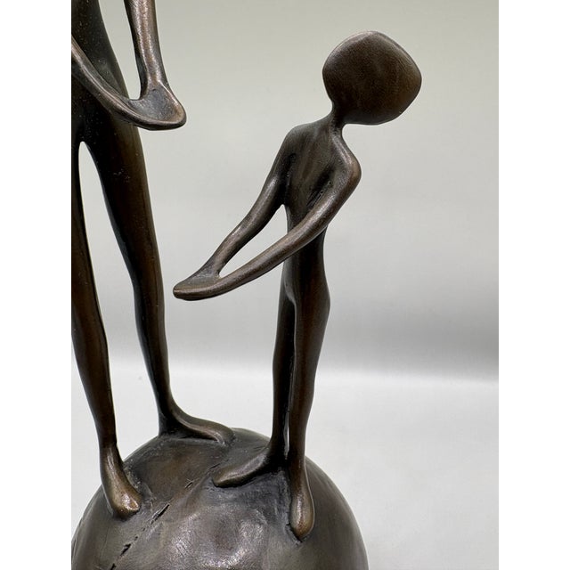 Figurative 1990s Bronze Figural Woman and Child on Planet Earth Sculpture by John Kennedy For Sale - Image 3 of 11