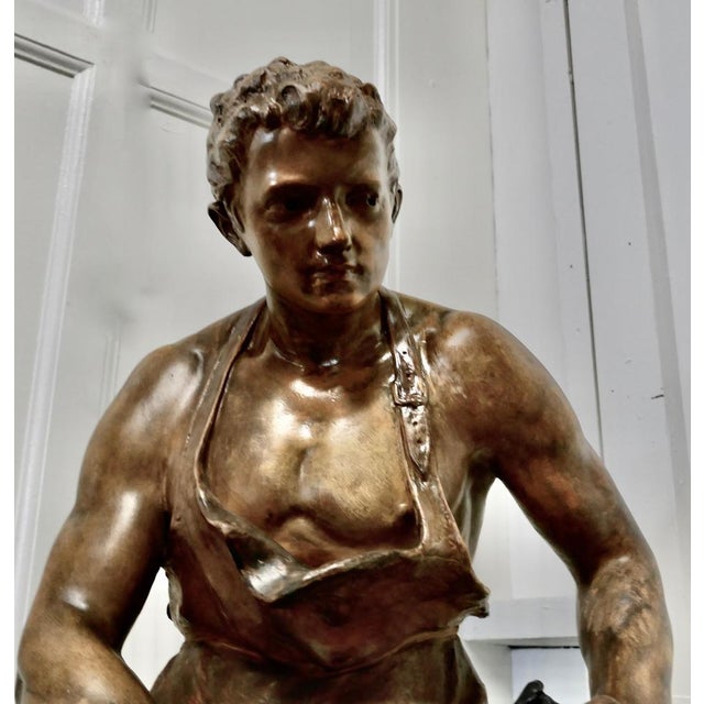 Large Plaster Figurine of the Seated Blacksmith, 1920s For Sale - Image 9 of 13