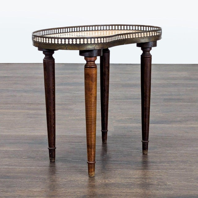 Traditional Vintage Kidney Shape Marble Top Side Table With Gallery For Sale - Image 3 of 7