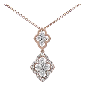 14K Rose Gold 3/4 Cttw Round Diamond Double Quatrefoil Pendant Necklace