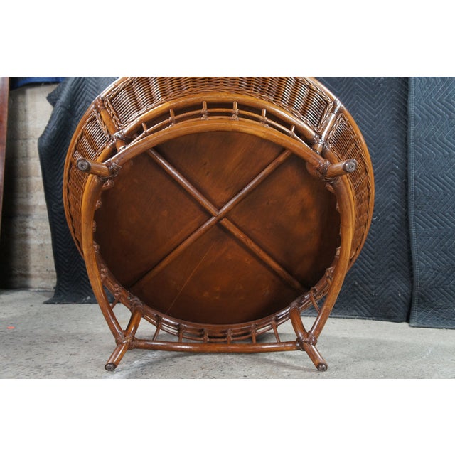 Brown Mid 20th Century Mid Century Bohemian Round Woven Bamboo Rattan Coffee Table 38" For Sale - Image 8 of 11