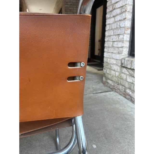 1960s Nicos Zographos "Ch66" Brown Leather and Chrome Side Chair For Sale - Image 9 of 18