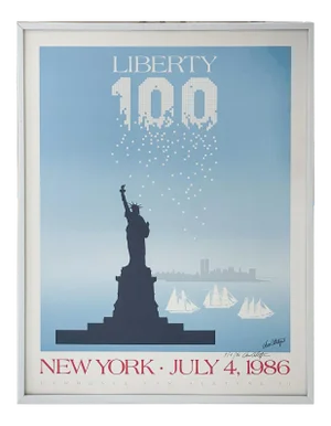 Artist Signed "Liberty 100" Anniversary Poster by Larry Van Alstyne C. 1986