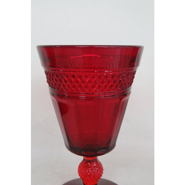 Mid 20th Century Viking Glass Mt Vernon Ruby Red Panel 3 Tall Wine Water Goblets Cups For Sale - Image 5 of 12