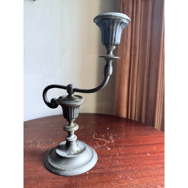 Silver Early 20th Century Asymtetrical Pewter Candlestick Holder For Sale - Image 8 of 13