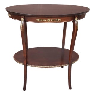 Early 20th C. Refinished French Regency Mahogany Tiered Tea Side Table With Brass Accents For Sale
