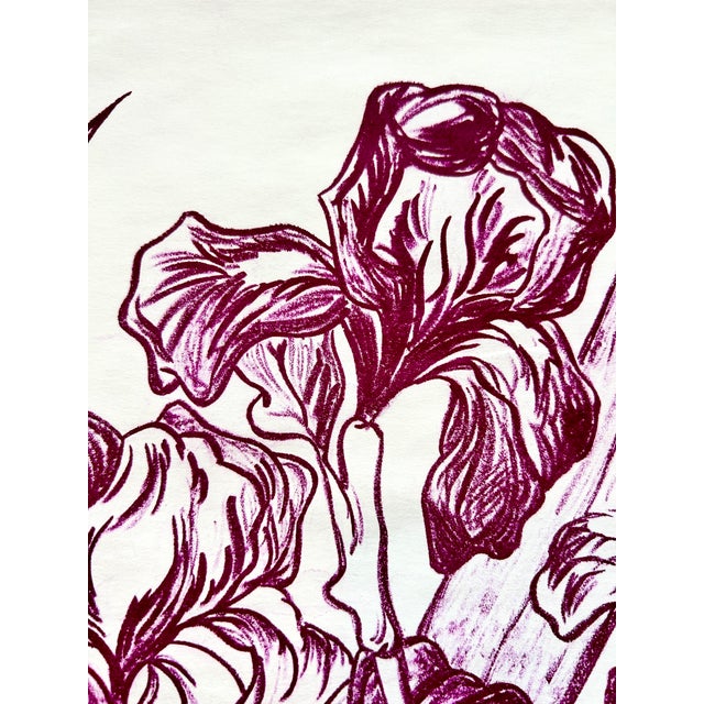 Purple 1980s “Burgundy Iris” Original Hand Printed Lithograph. For Sale - Image 8 of 10