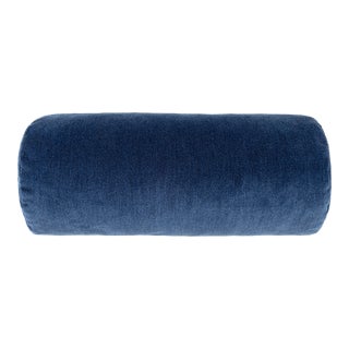 Scalamandre 21" x 7" Tudor Velvet Bolster Pillow in Lapis For Sale