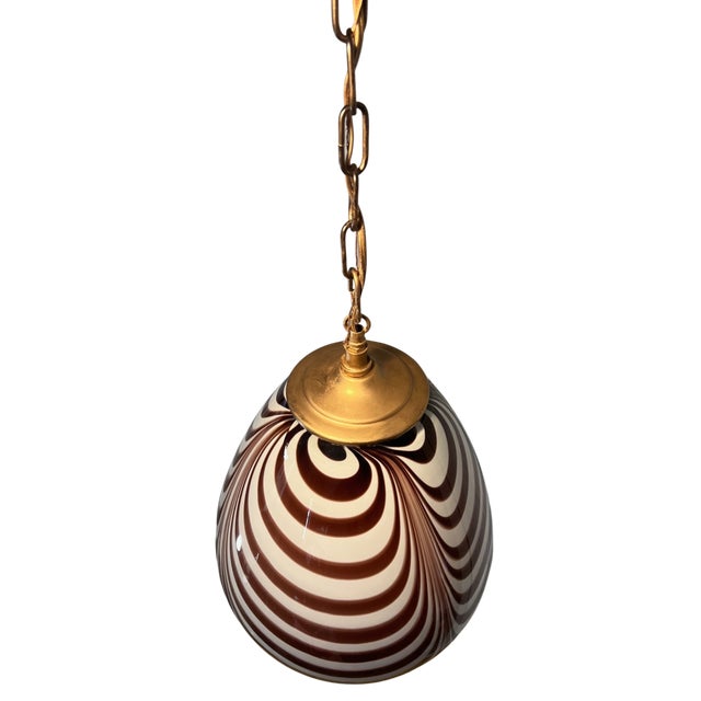 Vintage Murano Mauve Zebra Striped Art Glass Pendant Light For Sale - Image 16 of 18