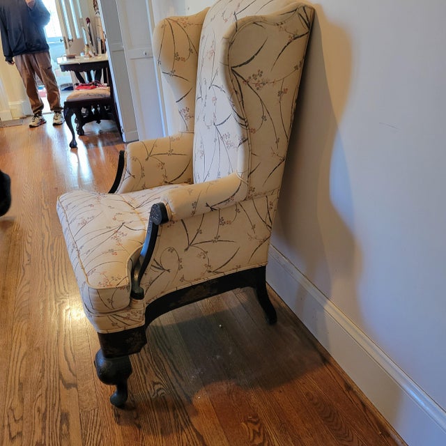 Antique Black Japanned & Gilt Chinoiserie Queen Anne Revival Wingback Chair, Circa 1900 For Sale - Image 10 of 11