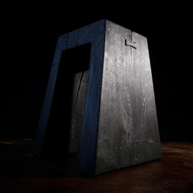 Charred and Oiled Oak Stool by Fritz Baumann For Sale - Image 4 of 6