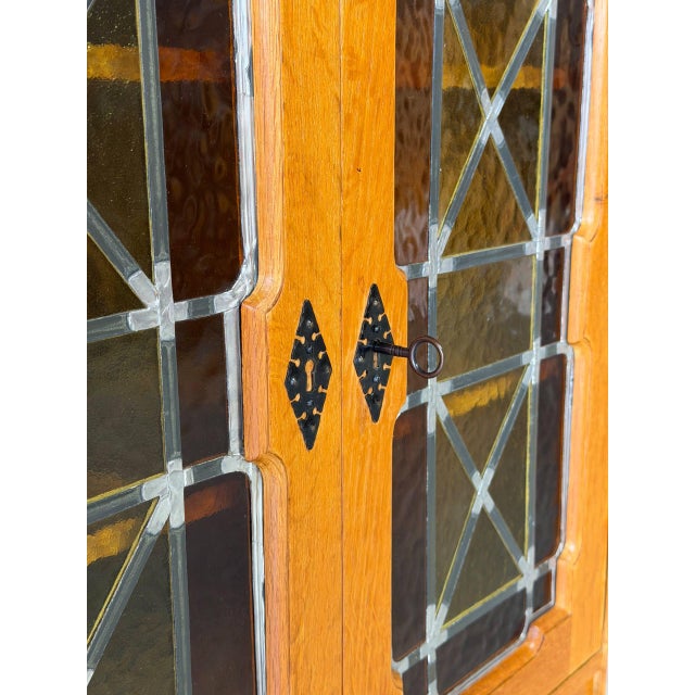 Oak Corner Storage Cabinet With Glass Doors Danish Mid-Century Modern 1960s For Sale - Image 9 of 12