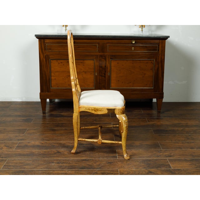 English 1920s Queen Anne Style Side Chair with Painted Birds, Trees and Flowers For Sale - Image 4 of 10