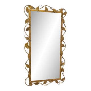 Italian Gilt Metal Vine Mirror With Sculptural Leaf Frame, Mid-Century For Sale