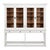 Four divided-pane glass doors rise above an open stand with drawers, pairing a white exterior with warm natural wood...