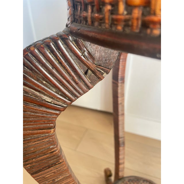 Antique Victorian Rattan Curved Leg Plant Stand With Shelf For Sale - Image 9 of 12