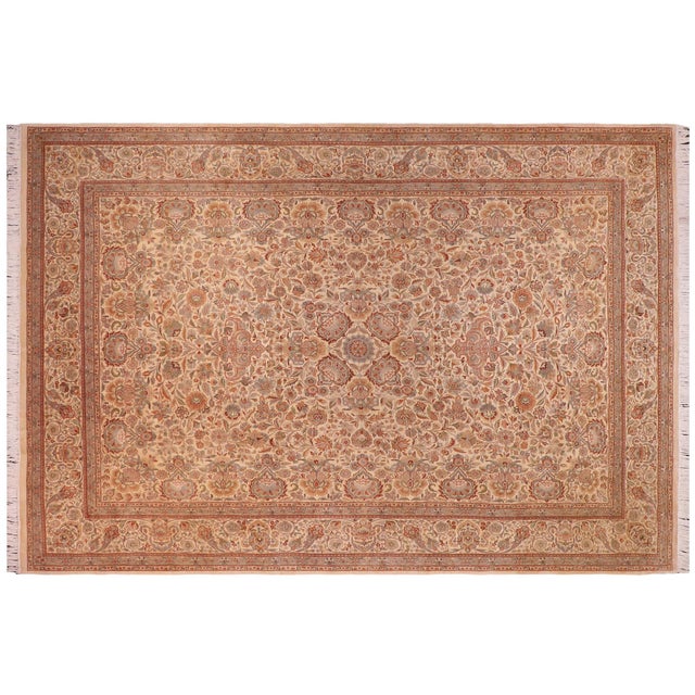 Gray Shabby Chic 1990's Floral Pak-Persian Ivory/Ivory Wool Rug - 8'11'' X 12'5'' For Sale - Image 8 of 9