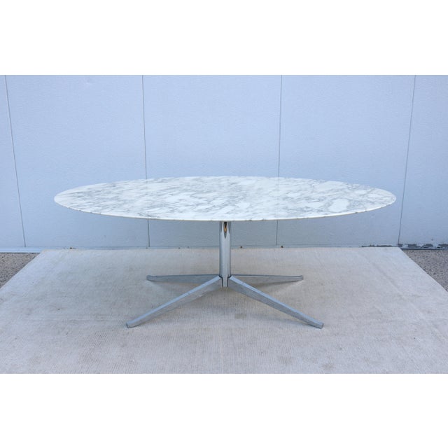Mid-Century Modern Mid-Century Florence Knoll Oval Dining Table Desk 78" Arabescato Marble, 2008 For Sale - Image 3 of 18