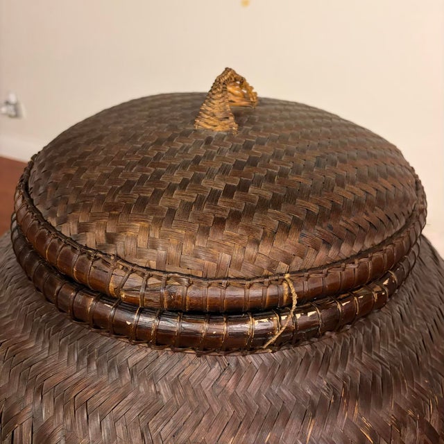 Vintage Handwoven Lidded Basket, Extra Large Storage Vessel For Sale - Image 9 of 9