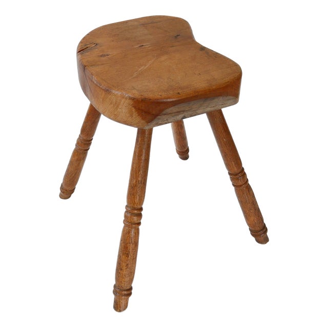 Superb Vintage Brutalist Stool 1950 in Oak, 4 Legs, 50s For Sale