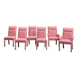 1980s Pink Mastercraft Parsons Dining Chairs with Brass Capped Feet- Set of 6 For Sale