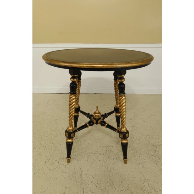 Regency Style Black & Gold Leather Top Round High Pub Table For Sale - Image 9 of 9