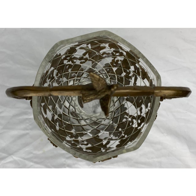 Glass Vintage Brass Filigree and Cut Glass Basket Vase. For Sale - Image 7 of 12
