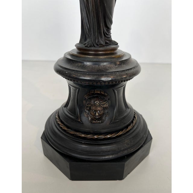 Pair of large patinated bronze candelabras representing caryatids For Sale - Image 10 of 12