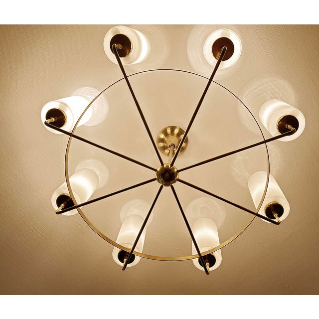 Large Vintage Italian Glass and Brass Chandelier, 1950s For Sale - Image 12 of 18