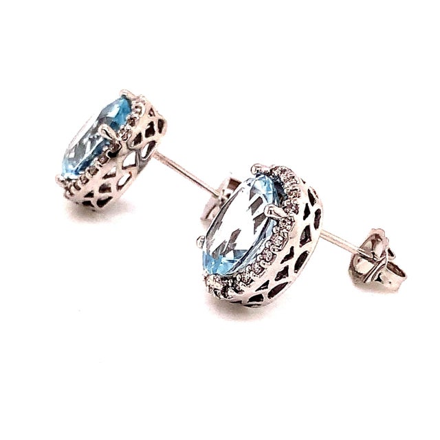 Natural Aquamarine Diamond Stud Earrings 14k WG 5.46 TCW Certified For Sale - Image 12 of 15