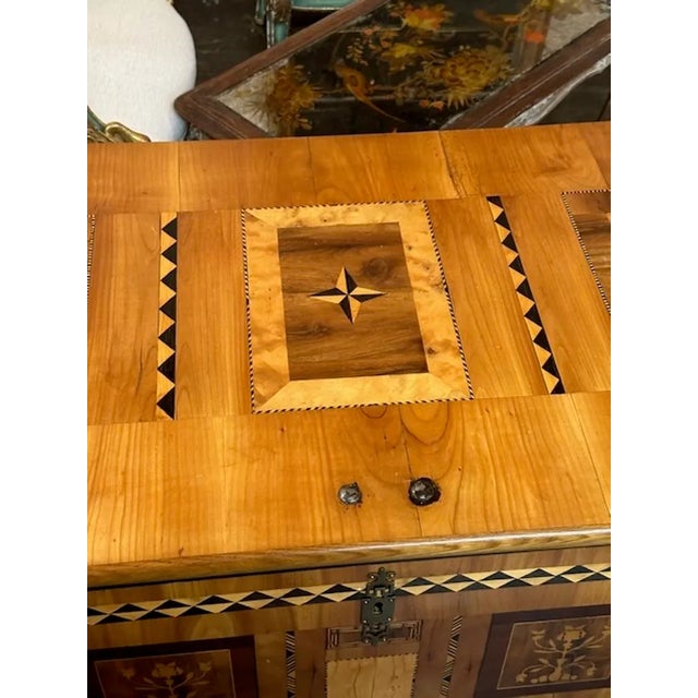 Wood 19th Century German Biedermeier Inlaid Walnut Trunk For Sale - Image 7 of 10