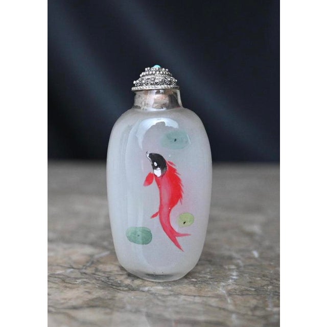 Chinese Chinese "Nei Hua" Inside-Painted Glass Snuff Bottle - Koi Fish & Lotus For Sale - Image 3 of 6
