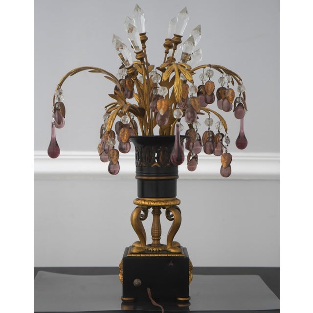 Traditional Pair of Vintage French Empire Purple Crystal Lamps For Sale - Image 3 of 13