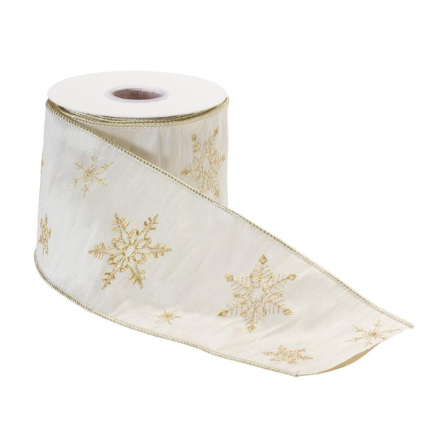 Add a touch of elegance and holiday cheer to your decorations with this stunning Wired Polyester Ribbon. Measuring 4" x 5...